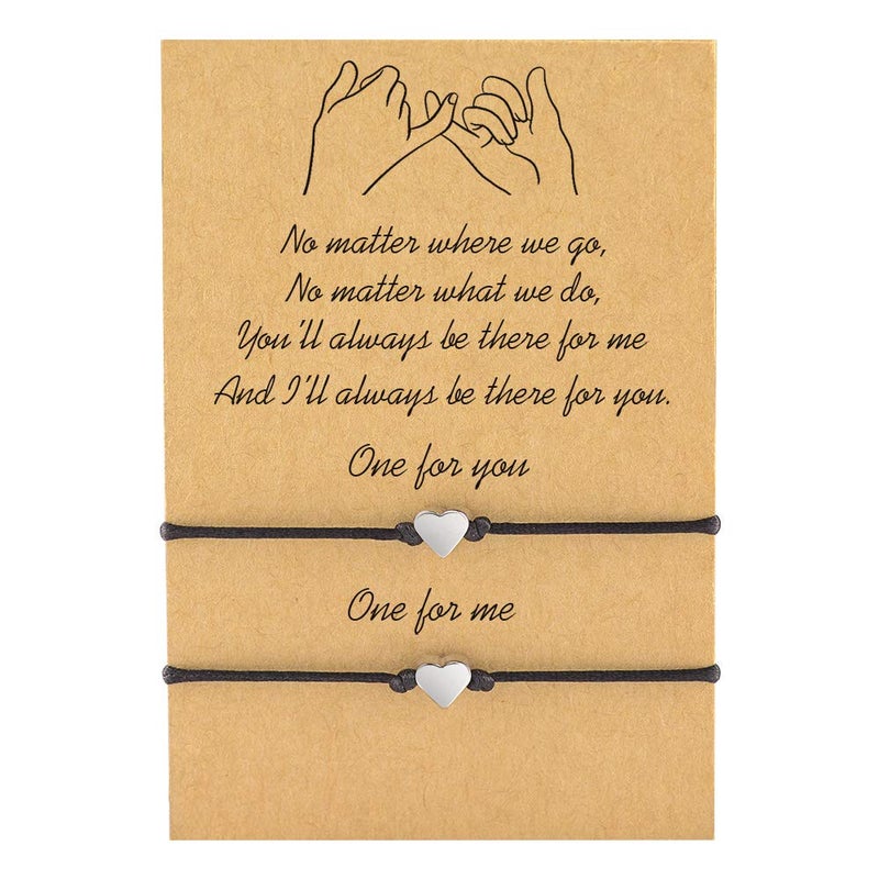 MANVEN Best Friend Bracelet Gifts for Women Best Friend Matching Heart Bracelets for 2 Pinky Promise String Bff Friendship Bracelets for 2 Women Men Wish Teens Couple (Ver.2) - Image 1